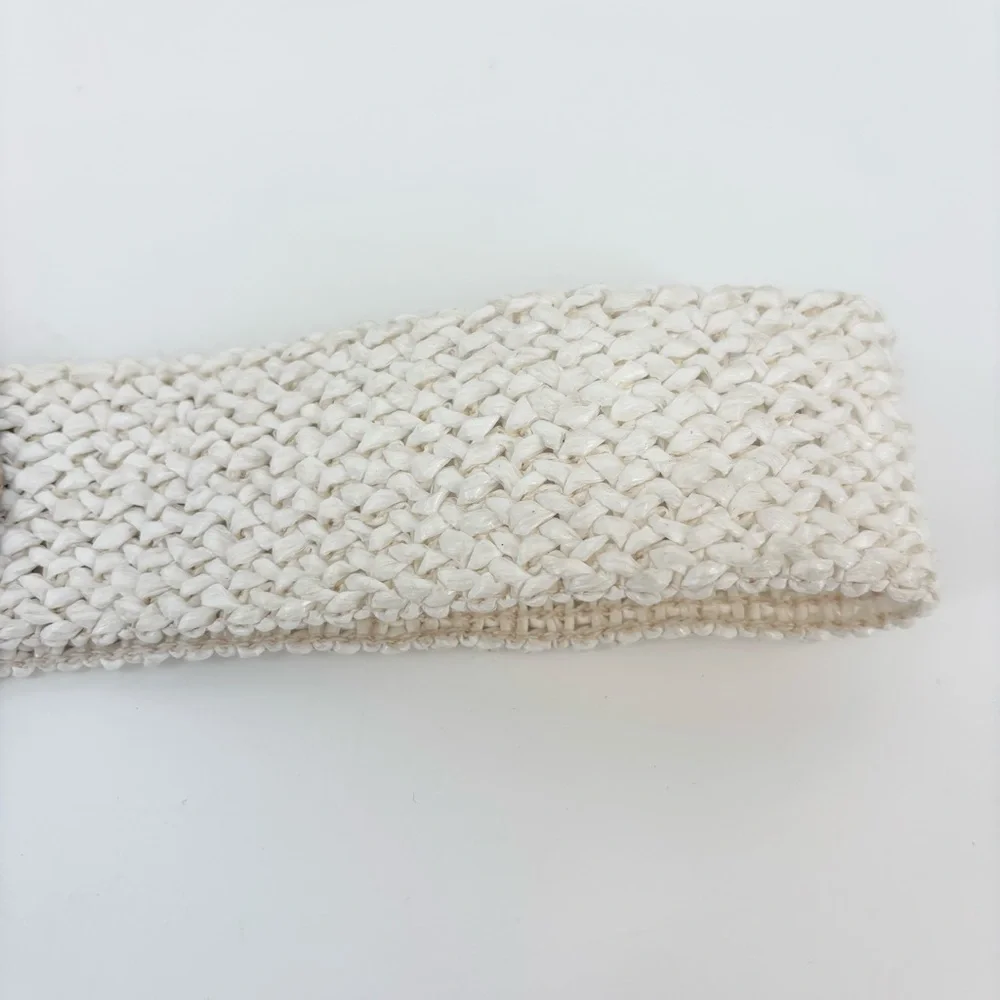 Vintage 80s Charmant Belt Oversized Buckle Woven‎ White Silver Pink Retro Large